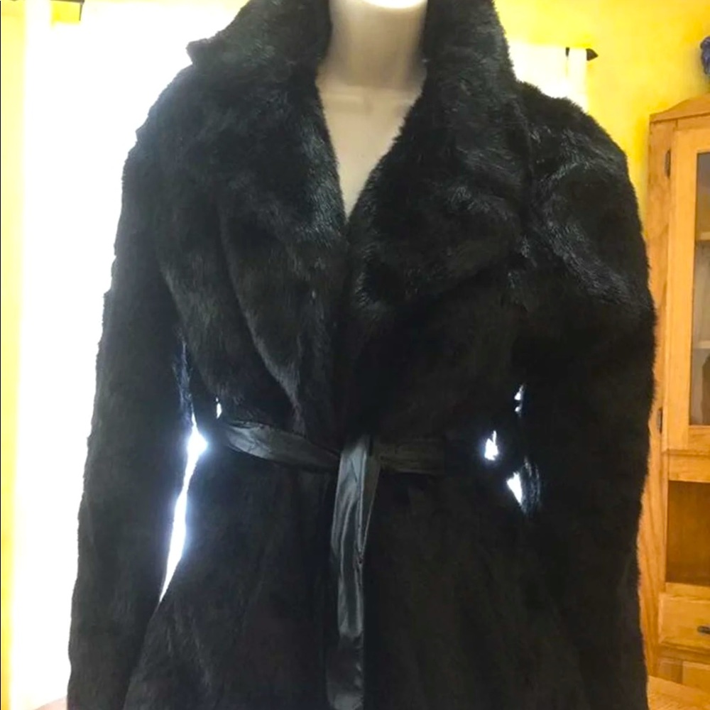 Women’s stylish black faux fur coat